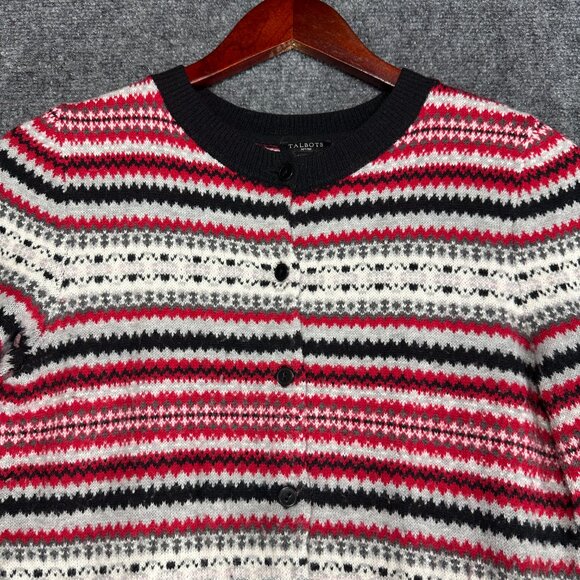 Talbots Sweater Womens P Red Gray Black Fair Isle Cardigan Lambswool Button Up - Picture 3 of 8